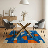 Blue Orange Geometric Abstract Area Rug