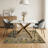 Beige Area Rug with Green Fern Border