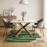 Green Cactus Garden Rug with Pink Blooms