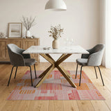 ODIKA Tribal Geometric Patchwork Washable Area Rug - Terracotta & Blush Pink