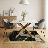 Black Marble Gold Vein Abstract Area Rug
