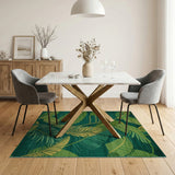 Coastal Beach Green Vibrant Green Palm Leaf Area Rug