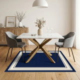 Navy Blue Double Border Area Rug