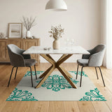 Blue and Teal Teal Damask Floral Area Rug