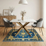 ODIKA Blue Gold Persian Floral Area Rug