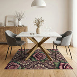 Vintage Pink Rose Damask Area Rug