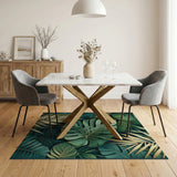 Boho Chic Lush Green Monstera Palm Leaf Area Rug