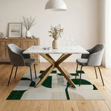Emerald Curves Abstract Geometric Area Rug