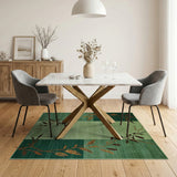 Green Leaf Branch Striped Area Rug