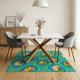 Whimsical Cartoon Winged Cats Honeycomb Rug