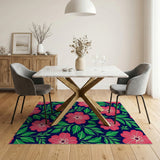 Pink Vibrant Pink Hibiscus Floral Area Rug