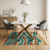 Teal and Terracotta Ocean Wave Area Rug