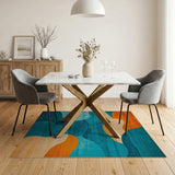 ODIKA Washable Abstract Wave Area Rug - Teal & Burnt Orange Mid-Century Modern Low Pile Non-Slip Rug