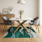 Wavy Green Teal Abstract Area Rug