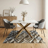 Faceted Geometric Diamond Area Rug Grey Gold
