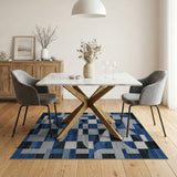 Geometric Modern Blue and Teal Blue Geometric Abstract Area Rug