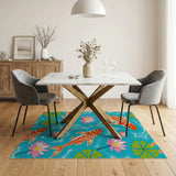 Teal Koi Fish and Pink Lotus Area Rug