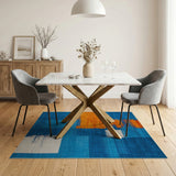 Modern Geometric Blue Orange Abstract Area Rug