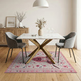 Blush Pink Shaggy Bull Floral Area Rug