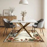 Beige Floral Pinecone Border Rug