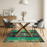 Green Striped Heritage Tribal Area Rug