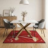 Red Whimsical Red Mushroom Fern Area Rug