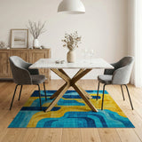Vibrant Geometric Blue Yellow Abstract Area Rug
