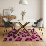 Pink Leopard Print Tufted Shag Rug