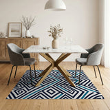 Navy Teal Geometric Maze Area Rug
