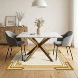 Gold Herringbone Bordered Area Rug