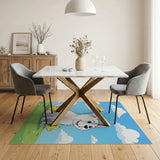 Adorable White Fluffy Dog with Playful Chicks Cartoon Rug