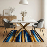 Navy Orange Teal Striped Abstract Area Rug