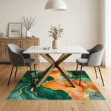 Emerald Teal Marble Gold Area Rug