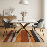 Modern Horizontal Stripe Area Rug in Rust Orange Gray