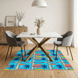 Blue Coastal Surfboard Palm Tree Area Rug