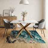 Blue and Teal Teal Ocean Waves Crashing on Sandy Beach Rug