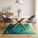 Graceful Sea Turtles in Teal Ocean Depths Rug