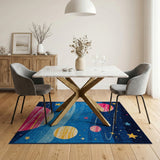 Kids Space Galaxy Cartoon Area Rug with Planets Stars
