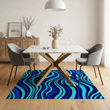 Wavy Blue Teal Abstract Abstract Area Area Rug