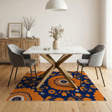 Vibrant Orange Floral Navy Area Rug