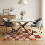 Vibrant Orange Geometric Checkered Area Rug