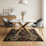 Vintage Red Peony Damask Area Rug