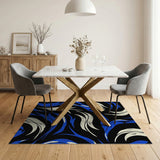 Blue and Teal Swirling Blue Waves Abstract Area Rug