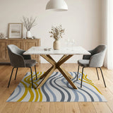 Abstract Wave Area Rug in Yellow Grey