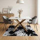 Black White Ink Splatter Feather Area Rug