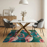 Pink Flamingo Teal Leaf Area Rug