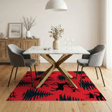 Bold Red Deer Pine Tree Silhouette Area Rug