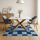 Navy Blue White Woven Patchwork Area Rug