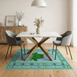 Playful Green Frog Cartoon Area Rug