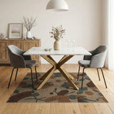 Terracotta Persimmon Teal Leaf Beige Area Rug